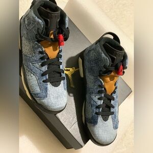 🆕 Air Jordan 6 Retro (GS) 7.5 Women 6Youth Denim,Black and brown 💕